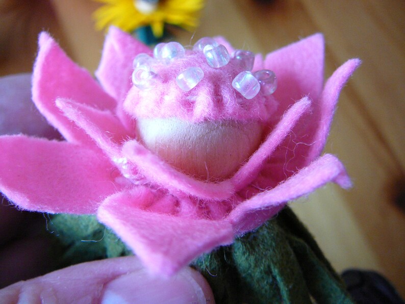 Pink Beaded Peg Doll Flower Fairy, Waldorf Inspired, Small Wool Felt Flower Fairy, image 4