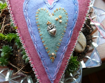 Felt Hanging Heart Waldorf Heart One of a Kind Heart Ornament Home Decoration Heart