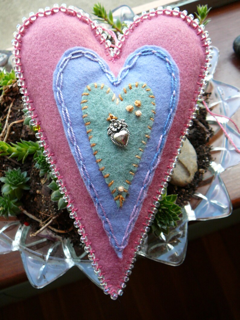 Felt Hanging Heart Waldorf Heart One of a Kind Heart Ornament Home Decoration Heart image 1