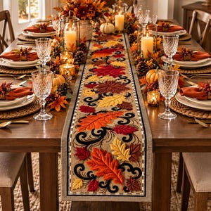 Tischdekoration für Thanksgiving, gesteppter Tischläufer mit Herbstlaubmuster, Tischdekoration zur Erntezeit, herbstliches Einzugsgeschenk, Patchwork-Tischläufer im Herbstdesign 35,5 x 183 cm