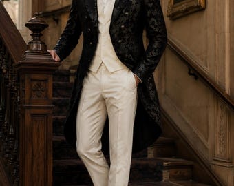 Men's Gothic Steampunk Tailcoat Jacket – Victorian Brocade Coat