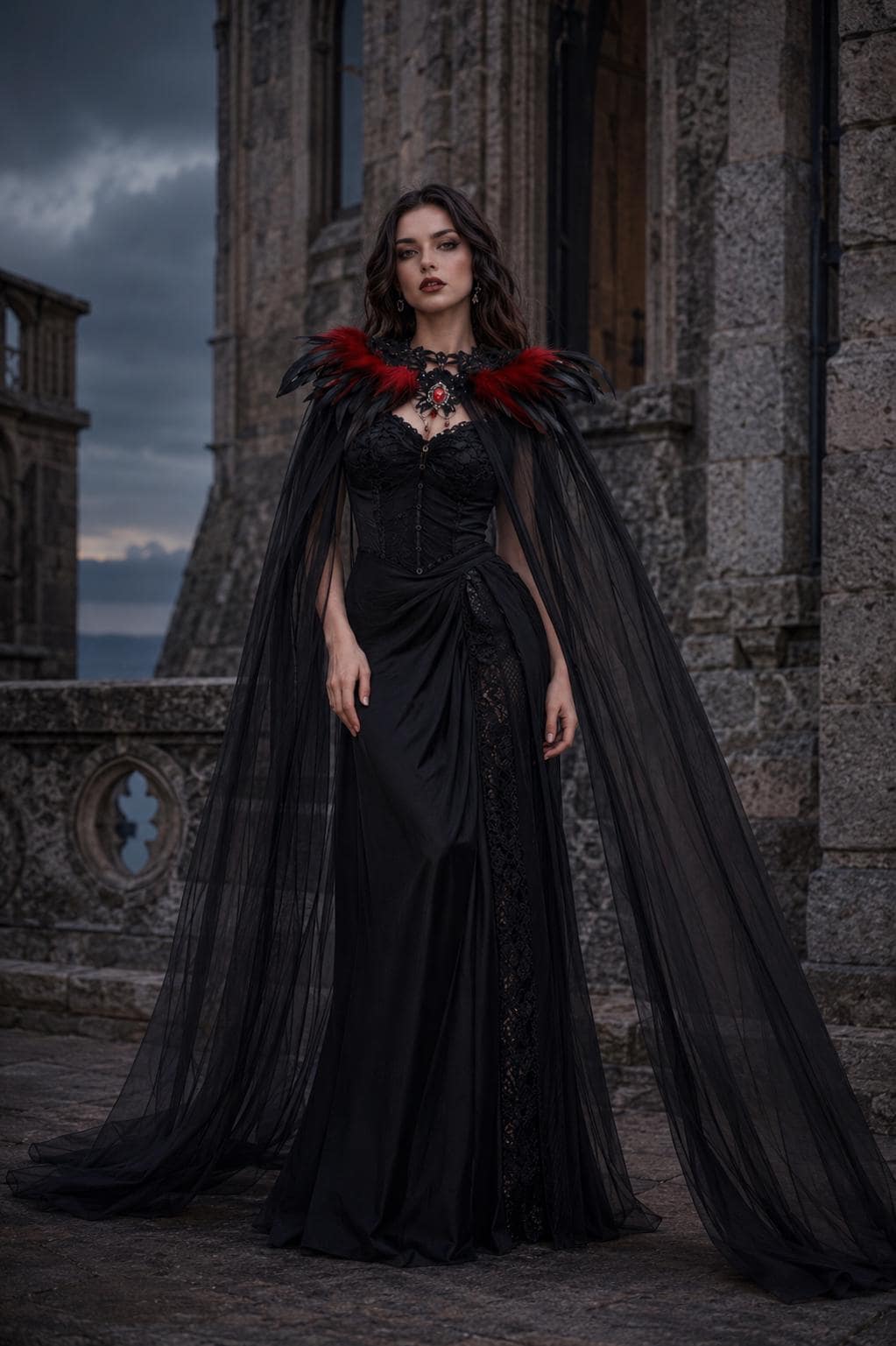 Black and Dark Red Cape