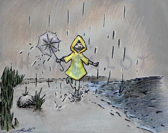 Pencil Drawing Print - Enjoy the Raindrops - Day 108 - Etsy