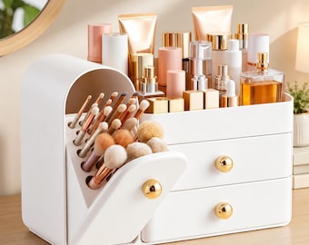 Makeup Organizer with Drawers, Vanity Cosmetic Storage with Compartment, Bathroom Counter Display for Skincare & Beauty Products