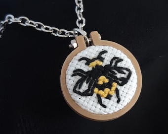 Miniature Bee cross stitch necklace