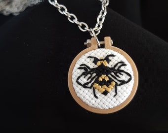 Miniature Bee cross stitch in vintage silk