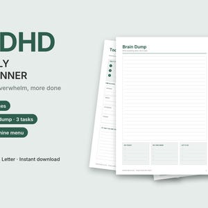 ADHD Planner Printable, Daily Planner for ADHD, Brain Dump, Dopamine Menu, Task Breakdown, Executive Function Planner PDF