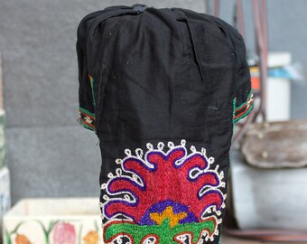 Uzbek Hat, Vintage Central Asian Hat, 20.47" x 23.03" Handmade Hat, Uzbek Tribal Hat, Head Wear, Head Dress, Ethnic Hat, FAST shipment 12170