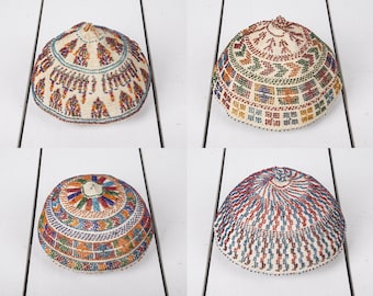 SET of 4 pcs, Beaded Hat, Durzu Hat, 5.12&quot; x 20.08&quot; Old Handmade Hat, Tribal Hat, Head Wear, Head Dress, Ethnic Hat, FAST shipment 07526