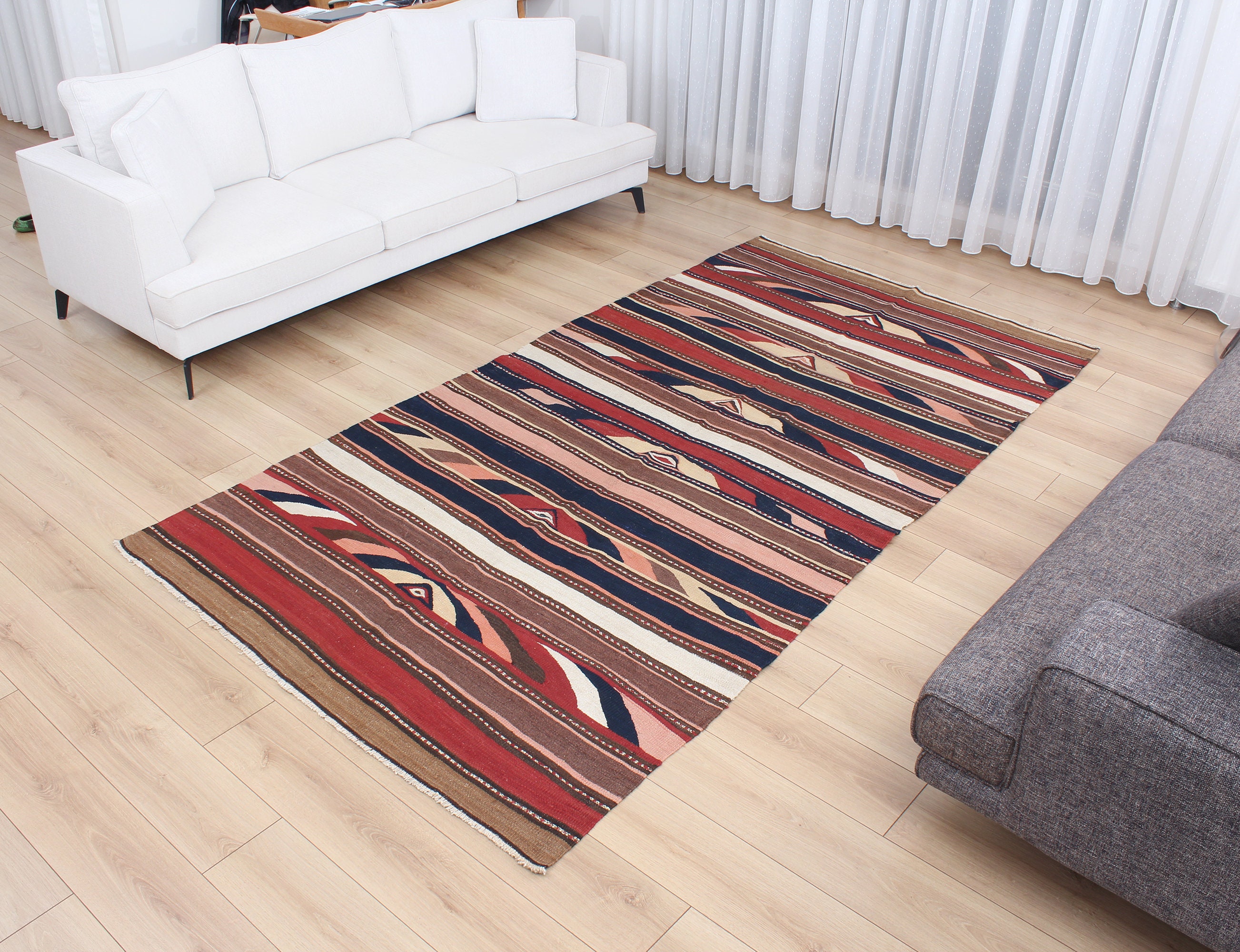 キリム、コーカサス地方のキリム、古い装飾キリム、4.89 フィート x