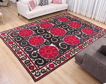 Suzani, Throw, Bedspread, 7.68' x 11.19' Wall Hanging, Table Cover, Fast Shipment 16607