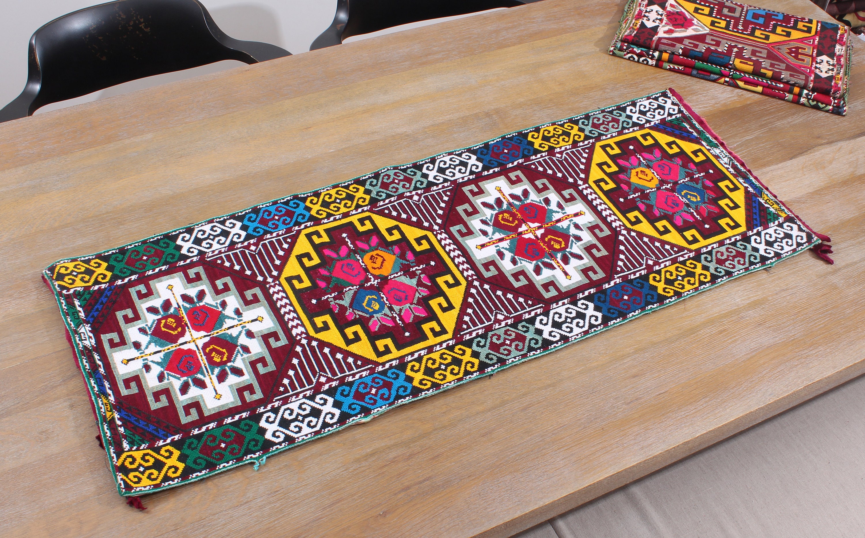Lakai Panel, Mafrash Panel, Uzbek Embroidery, 17.32" x 42.91" Lakai Throw, Wall Hanging, Table Runner, Ethnic Fabric, FAST shipment 14471