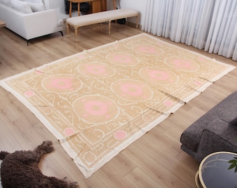 Hand Embroidered Suzani Tapestry, Vintage Uzbek Throw (7.68' x 11.22') Fast Shipment 16611