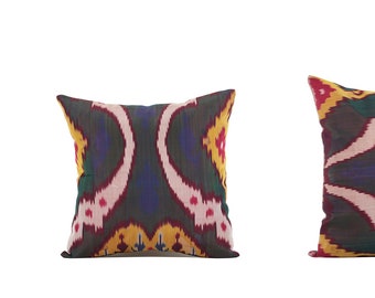 SET of 3 pcs, Old Ikat Pillow Cover, Ikat Pillow, 15.35" x 15.55" Uzbek Ikat Cushion, Throw Pillow, Ethnic Ikat Pillow, FAST shipment 09045