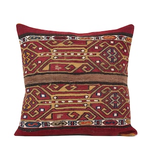 Kilim Pillow Cover, Vintage Kilim Pillow, 22.05&quot; x 22.05&quot; Kilim Cushion, Ethnic Pillow Cover, Throw Pillow, Tribal, FAST shipment - 10882