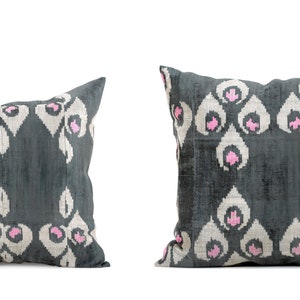 SET of 2 pcs, Velvet Ikat Pillow Cover, Velvet Pillow, 24.02" x 24.02" Ikat Cushion, Throw Pillow, Ethnic Ikat Pillow, FAST shipment - 08194