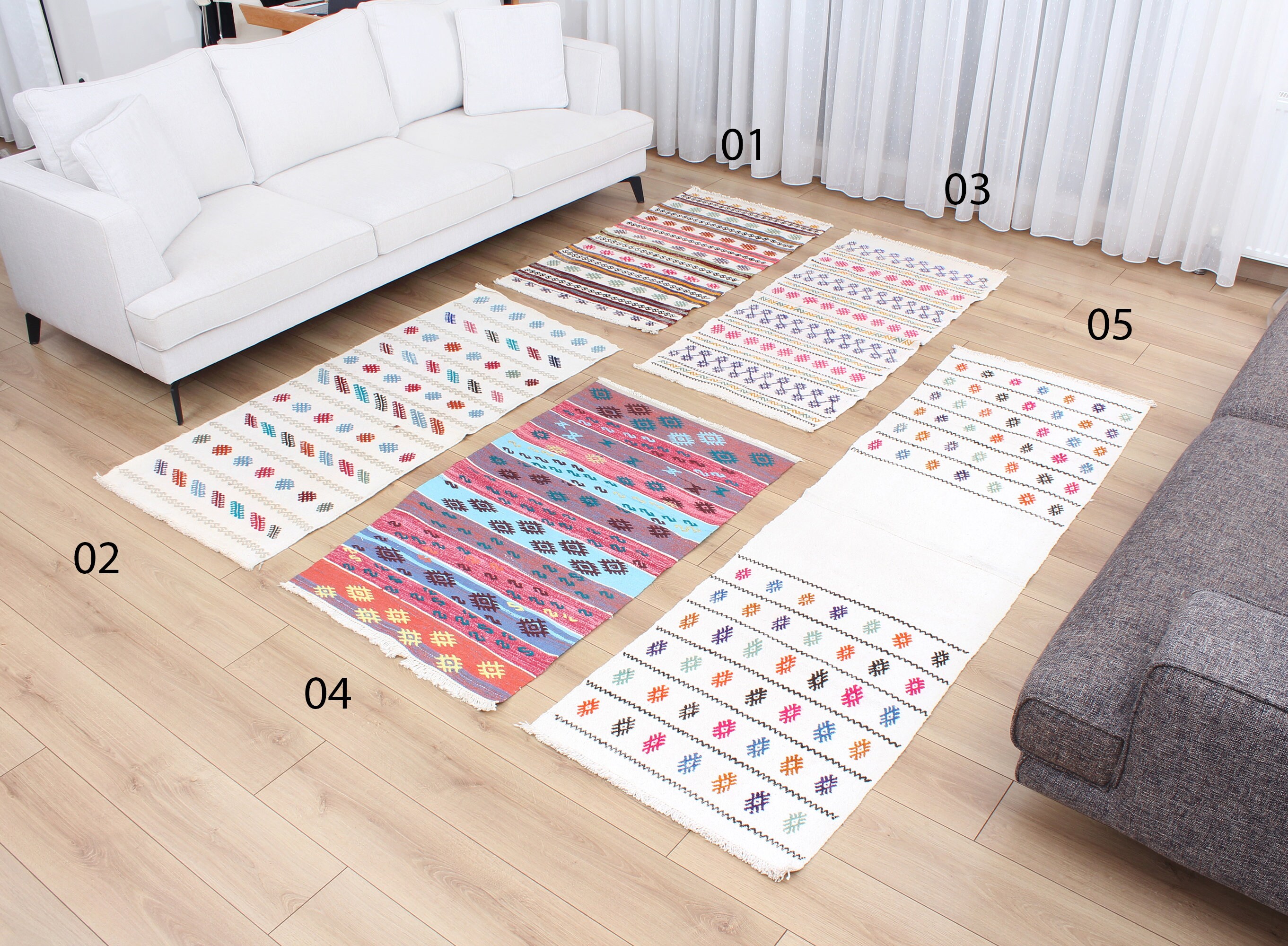 ZESTAW 5 szt., Kilim dekoracyjny, Kilim vintage, 2,30' x 3,90' Kilim tkany ręcznie, Dekoracyjny kilim z wełny i bawełny, Szybka wysyłka 15676-7-8-9-80