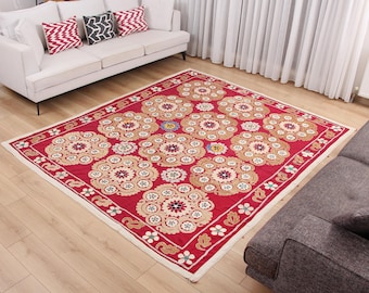 Suzani, Throw, Bedspread, 7.02' x 8.53' Wall Hanging, Tapestry, Home Gift, Table Cover, Fast Shipment 16605