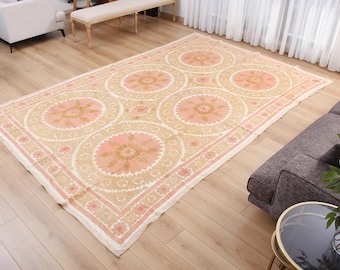 Hand Embroidered Suzani Tapestry, Vintage Uzbek Throw (7.09' x 11.61') Fast Shipment 16615