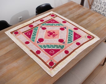 Pastel Suzani, Suzani Throw, Suzani Bedspread, 2.89' x 2.92' Suzani Wall Hanging, Suzani Tapestry, Suzani Table Cover, FAST with FEDEX-13012