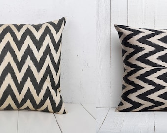 SET of 2 pcs Ikat Pillow Cover Silk and Cotton Pillow 21.46" x 21.46" Ikat Cushion Zig Zag Pillow Ethnic Ikat Brand New Fast Shipment 04658