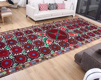 Suzani, Throw, Bedspread, 6.43' x 15.35' Wall Hanging, Table Cover, Fast Shipment 16606