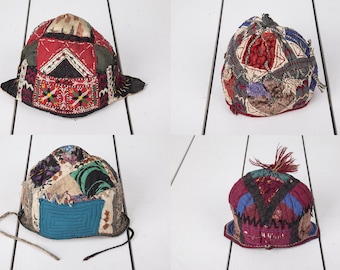 SET of 4 pcs, Afghan Hat, Old Ethnic Hat, 6.69&quot; x 20.47&quot; Old Handmade Hat, Tribal Hat, Head Wear, Head Dress, Ethnic Hat, FASTshipment 07525