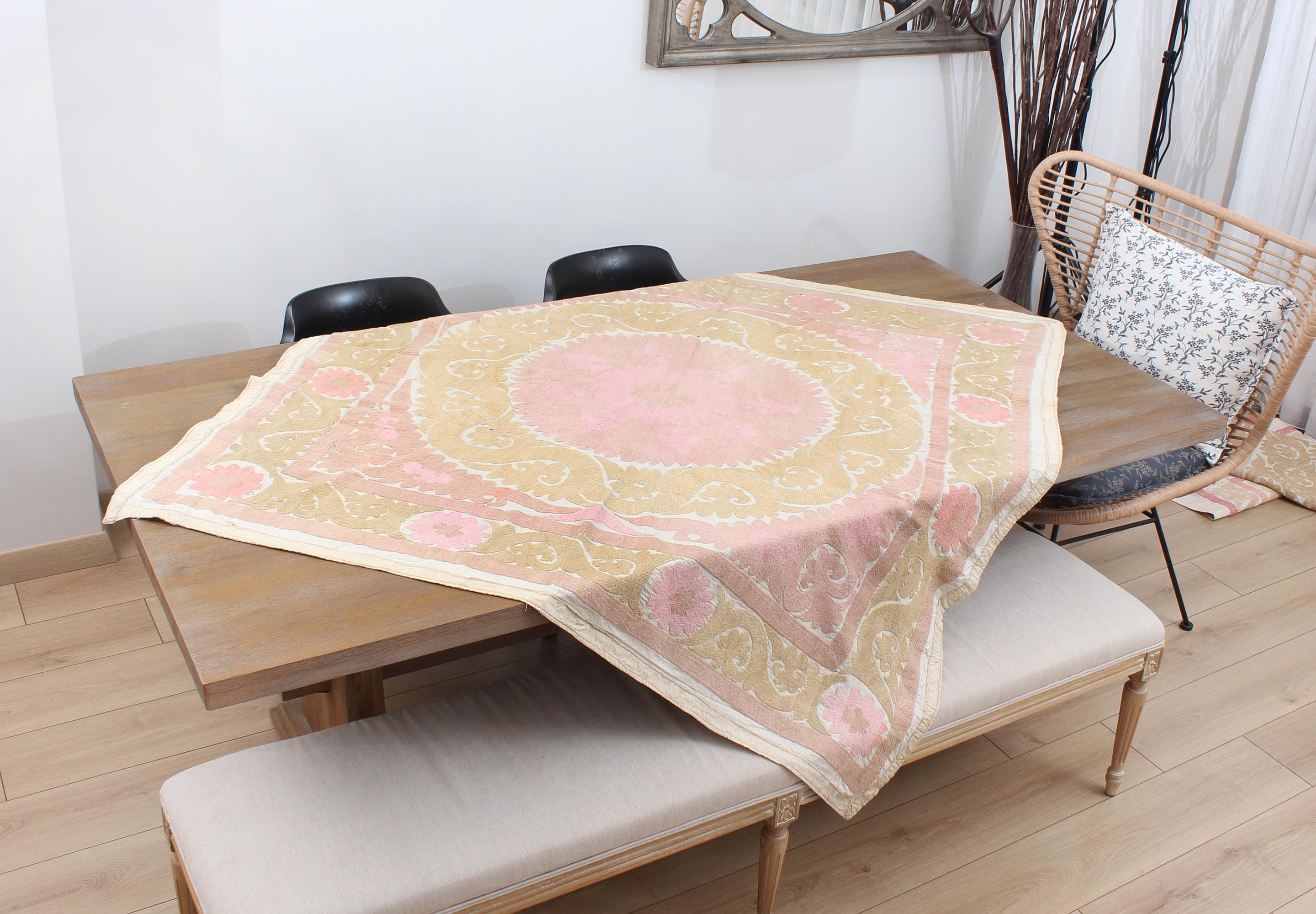 Suzani, Suzani Throw, Suzani Bedspread, 4.76' X 4.86' Suzani Wall