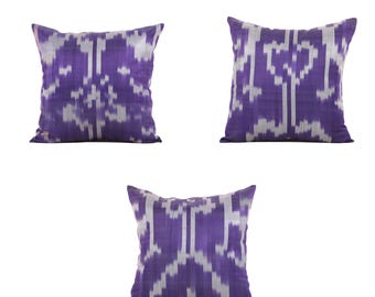 Set of 3 pcs, Vintage Ikat Pillow Cover, Ikat Pillow, 19.29" x 19.29" Uzbek Ikat Cushion, Throw Pillow, Ethnic Ikat, Fast Shipment 09239
