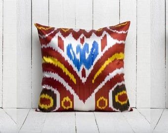 Set of 3 pcs Ikat Pillow Cover Silk and Cotton Pillow 20.08" x 20.08" Ikat Cushion Uzbek Ikat Ethnic Ikat Brand New Fast Shipment 07135