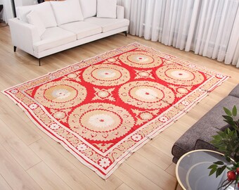 Hand Embroidered Suzani Tapestry, Vintage Uzbek Throw (6.92' x 9.81') Fast Shipment 16617