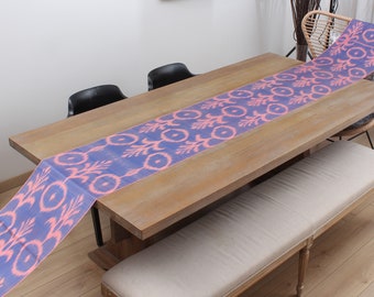 Ikat Fabric, 8.15 meters Uzbek Ikat, Handwoven Silk and Cotton Fabric, Table Runner, Hand Dyed, Tie Dyed Ikat Fabric, Fast Shipment 12391