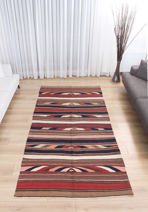 キリム、コーカサス地方のキリム、古い装飾キリム、4.89 フィート x