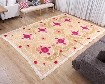 Suzani, Suzani Throw, Suzani Bedspread, 7.71' x 11.22' Suzani Wall Hanging, Suzani Tapestry, Home Gift, Table Cover, Fast shipment 16518