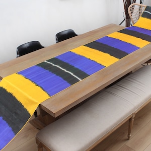 Ikat Fabric 4.48 meters Uzbek Handmade Handwoven Silk and Cotton Table Runner Hand Dyed Tie Dyed FAST SHIPMENT with ups or fedex - 12466