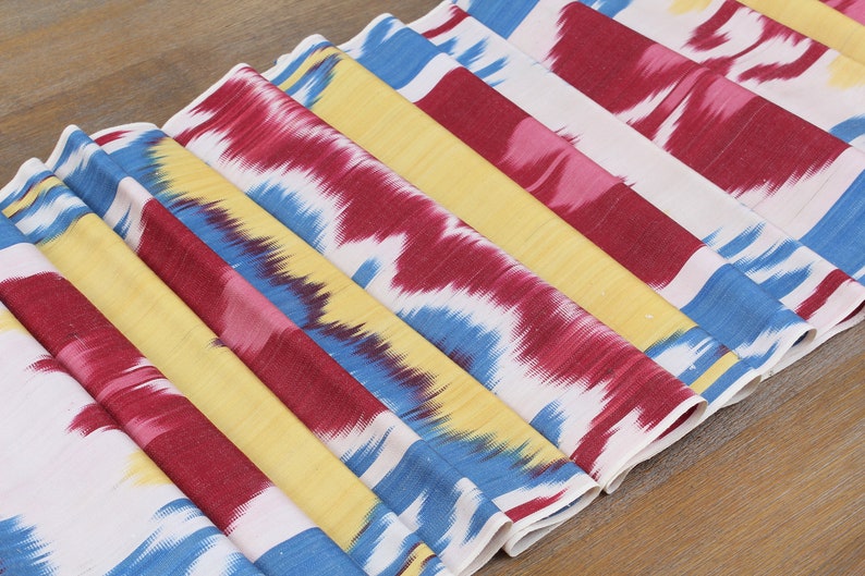 Ikat Fabric, 7.40 Meters Uzbek Ikat, Handwoven Silk and Cotton Fabric