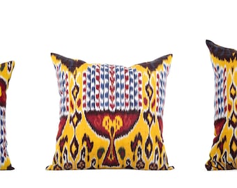 Set of 3 pcs Ikat Pillow Cover Silk and Cotton Pillow 20.08" x 20.08" Ikat Cushion Uzbek Ikat Ethnic Ikat Brand New Fast Shipment 05527