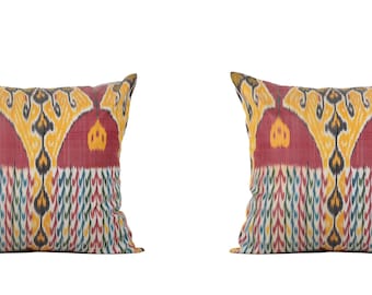 Set of 2 pcs Ikat Pillow Cover Silk and Cotton Pillow 23.23" x 23.23" Ikat Cushion Uzbek Ikat Ethnic Ikat Brand New Fast Shipment 08184_08