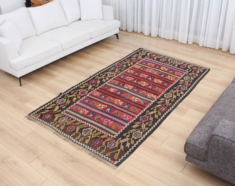 Kilim, Caucasian Kilim, Blue Red Kilim, 4.59' x 8.01' Handwoven Antique Kilim, Old Decorative Wool Kilim, FAST Shipment 15664-119