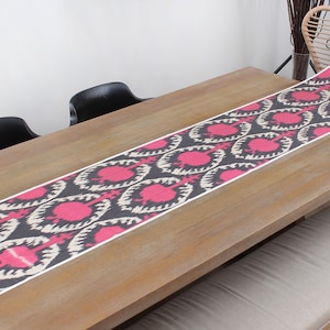 Ikat Fabric, 5.75 meters Uzbek Ikat, Handwoven Silk and Cotton Fabric, Table Runner, Hand Dyed, Tie Dyed Ikat Fabric, Fast Shipment 12429