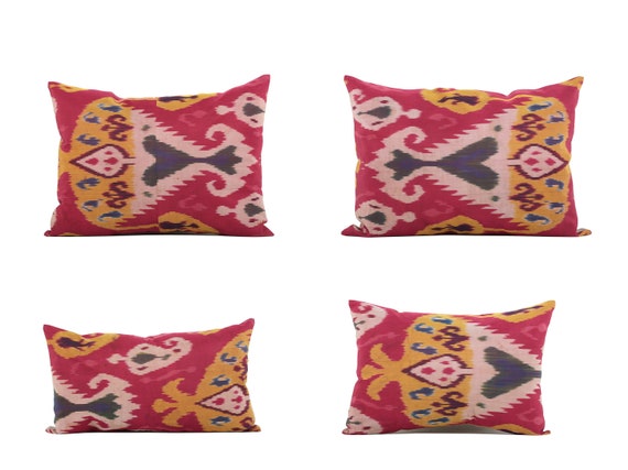 Set Of 4 Purple And Pink Ikat Design Lumbar Pillow Covers Set Of 4 Purple And Pink Ikat Design Lumbar Pillow Covers