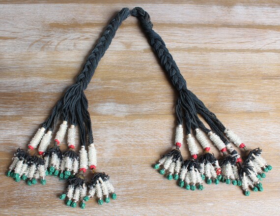Vintage Uzbek Tassel Hair Piece 6.30" x 18.50" Head Dress Hair Ornament Ethnic Belly Dance Accessory Tassel FAST SHIPMENT with UPS - 11199