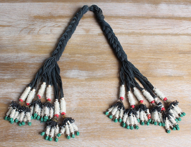 Vintage Uzbek Tassel Hair Piece 6.30" x 18.50" Head Dress Hair Ornament Ethnic Belly Dance Accessory Tassel FAST SHIPMENT with UPS - 11199 image 1