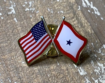 Blue Star Service Star Military Family Flag Crossed With United States Flag Friendship Lapel Pin - Made in USA!