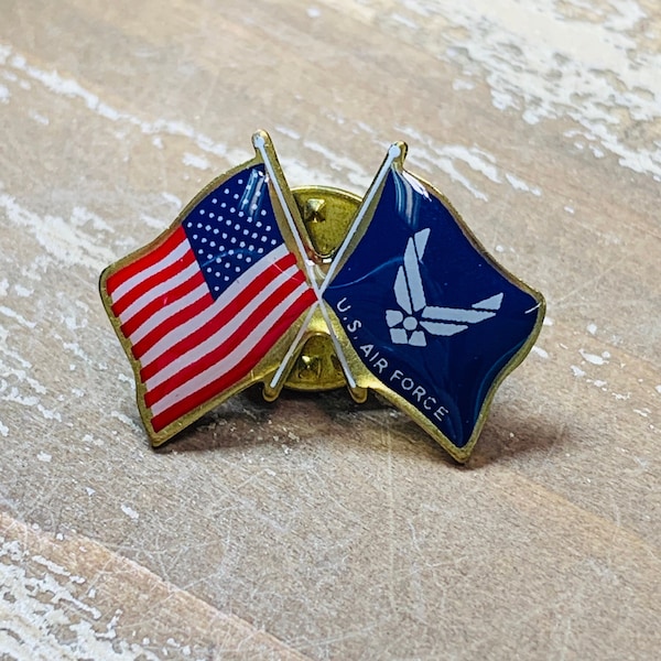 United States Air Force Wings Lapel Pin (Double Waving Flag w/ U.S. Flag) - Made in the USA