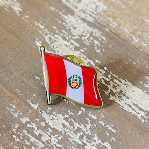 Peru with Coat of Arms Waving Flag Lapel Pin - Made in USA!