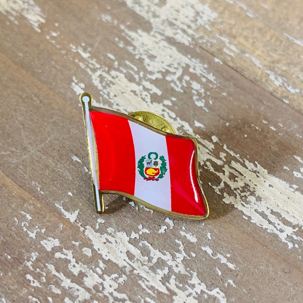 Peru with Coat of Arms Waving Flag Lapel Pin - Made in USA!