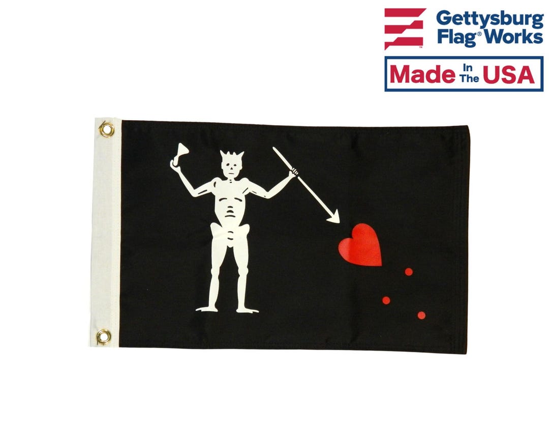 Blackbeard Pirate Flag: Double Sided Marine Nylon (12x18