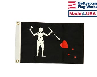 Blackbeard Pirate Flag: Double Sided Marine Nylon (12x18")  Made in USA