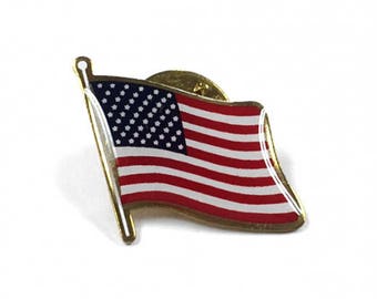 American Flag Enamel Lapel Pin Single Waving - Proudly Made in the USA